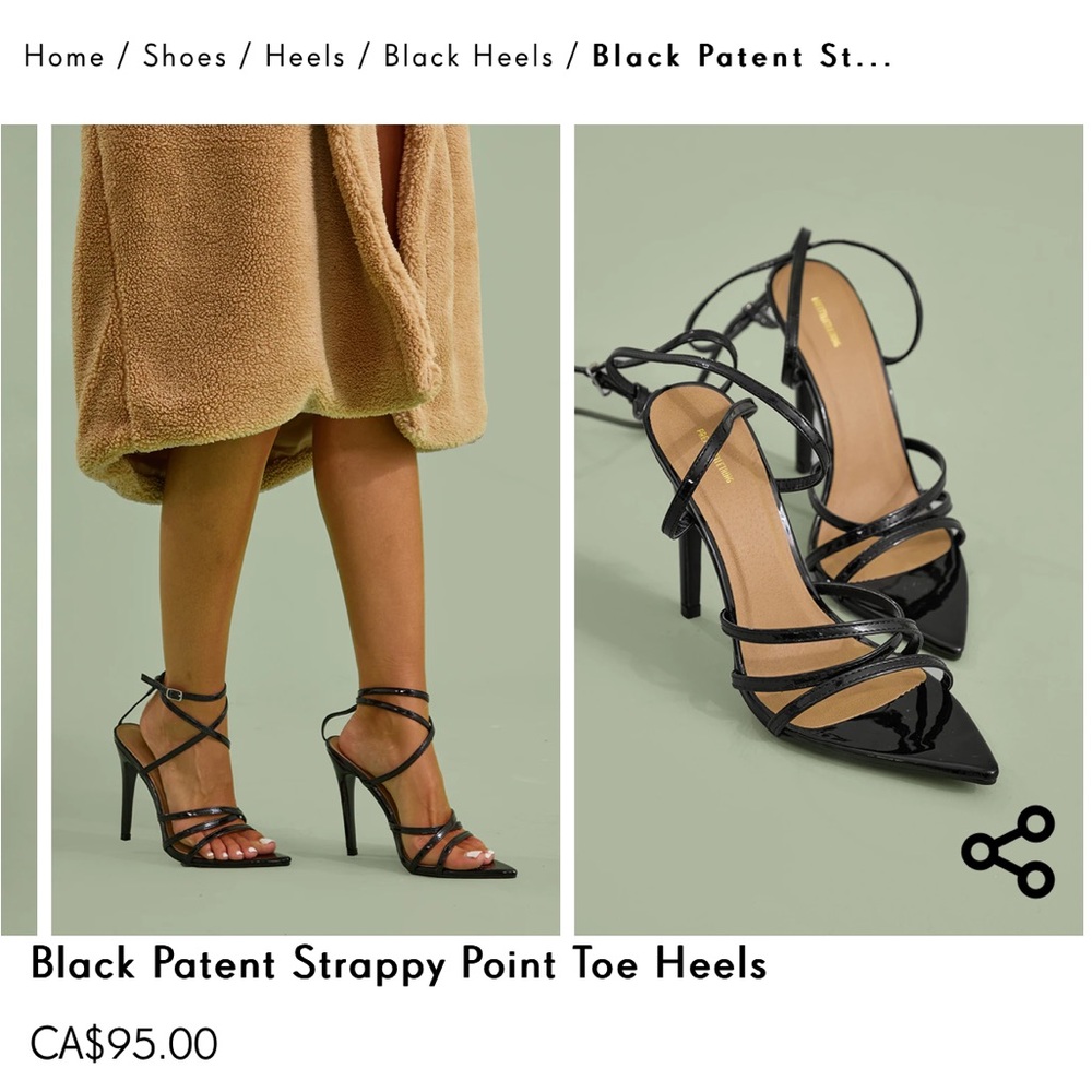 PrettyLittleThing Black Patent Strappy Point Toe Heels